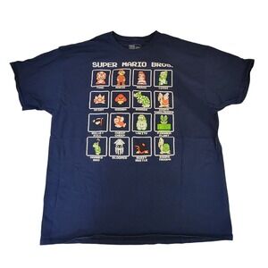 Super Mario Bros Video Game Characters Graphic T Shirt Mens 2XL‎ Navy